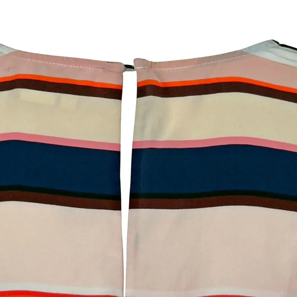Kate Spade Spice Things Up Flutter Sleeve Multi-Colored Stripe 100% Silk Top LRG